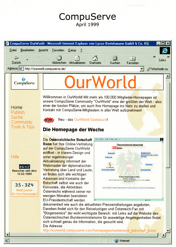 Unsere Kundenseite 1999 - Website der Woche